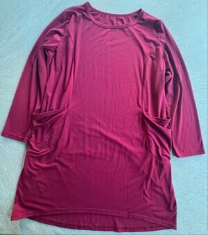 Trendy Maroon/Dark Wine Red Longline Tunic Dress with Slouchy Pockets Earthy